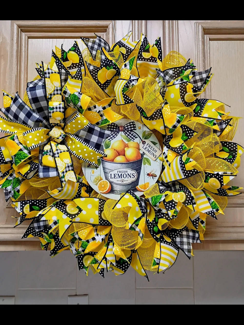 Fresh Lemon Decorative Wreath - Yellow & Black